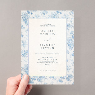 Blue French Personalized Wedding Acrylic Invitations