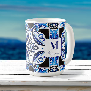 Blue French Tile bridal shower favors monogram Coffee Mug