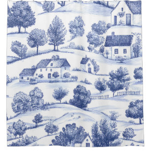 Blue French Toile Countryside Pattern