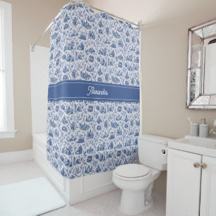 Blue French Toile Countryside Rose Branch Name