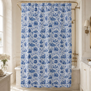 Blue French Toile Countryside Rose Branch Pattern 