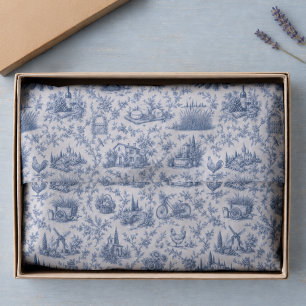 Blue French Toile Countryside Rose Branch Pattern  Tissue Paper