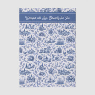 Blue French Toile Countryside Rose Branch Quote Tissue Paper