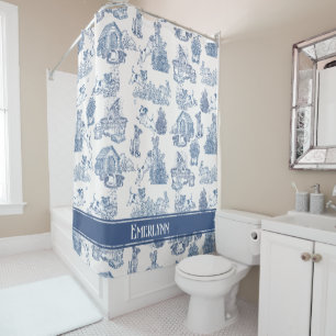 Blue French Toile Dog Monogram Design