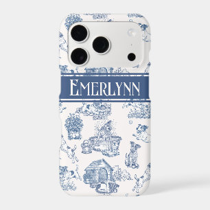 Blue French Toile Dog Monogram Style