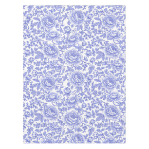 Blue French Toile Floral Pattern Tablecloth