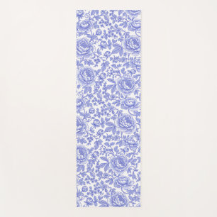 Blue French Toile Floral Pattern Yoga Mat