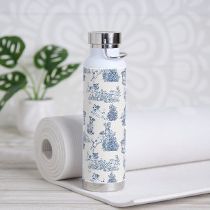 Blue French Toile Jack Russell Dog Lover Pattern Water Bottle