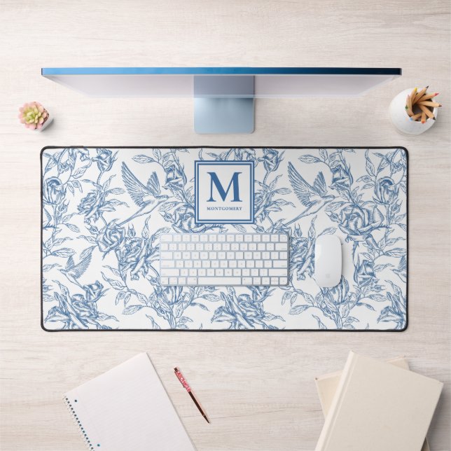 Blue French Toile Monogram Name (Bureau 1)