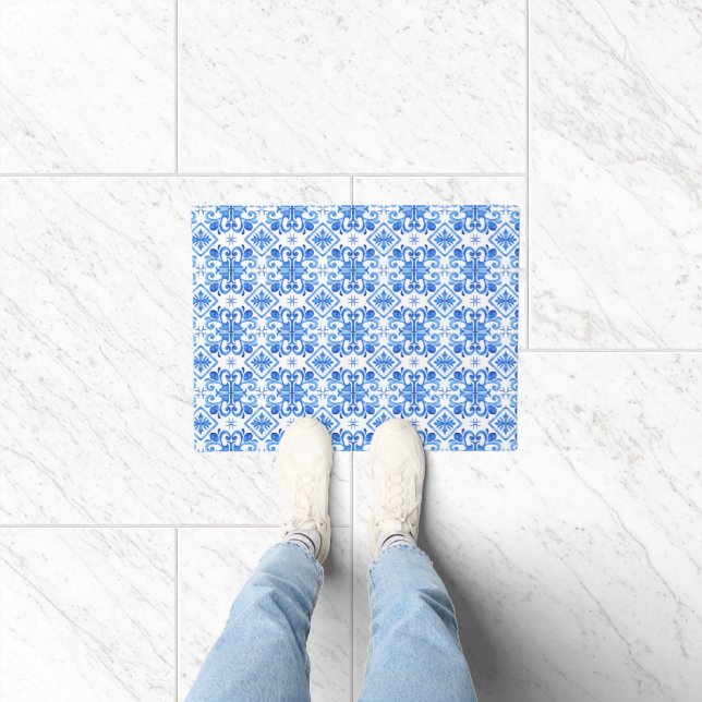 Blue French Toile Pattern Doormat (Indoor)