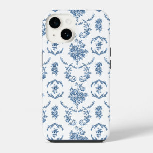 Blue French Toile Pattern Floral iPhone 14 Case