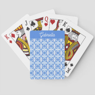 Blue French Toile Pattern Name Playing Cards