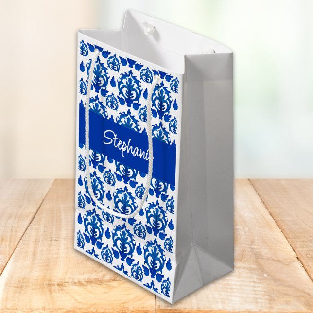 Blue French Toile Pattern Name Small Gift Bag (Creator Uploaded)