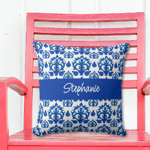 Blue French Toile Pattern  Throw Pillow