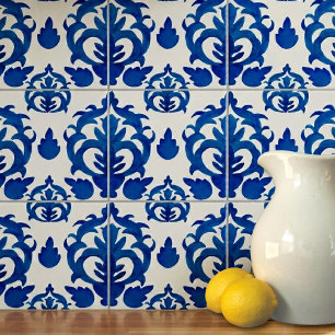 Blue French Toile Pattern  Tile