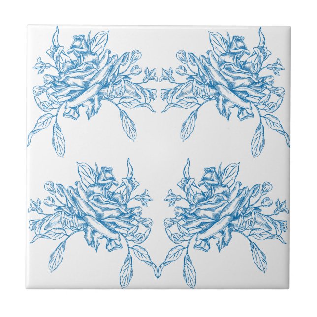 Blue French Toile Pattern Tile (Front)