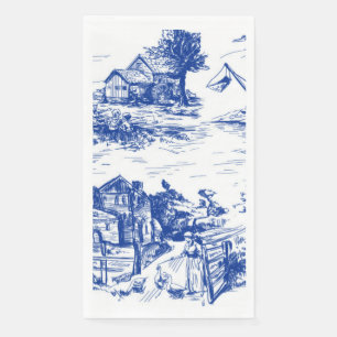 Blue French Toile Round Napkin