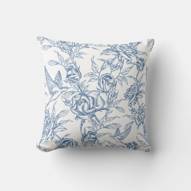 Blue French Toile Throw Pillow (Front)