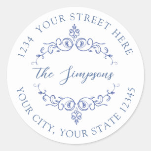 Blue French Vintage Victorian Classic Round Sticker