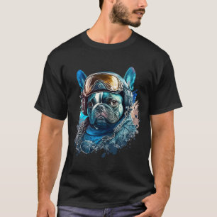 Blue Frenchie as a Pilot Blúe French Bulldog Pilot T-Shirt