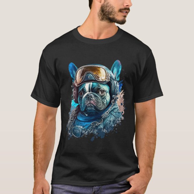 Blue Frenchie as a Pilot Blúe French Bulldog Pilot T-Shirt (Front)