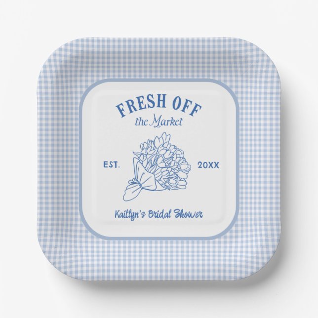 Blue Fresh Off The Market Bridal Shower Paper Plate (Front)