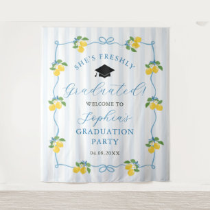 Blue Freshly Lemon Citrus Graduation Decor Tapestry