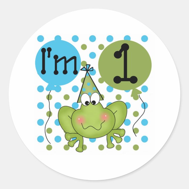 Blue Frog 1st Birthday Classic Round Sticker (Front)