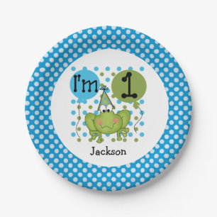 Blue Frog 1st Birthday Paper Plates