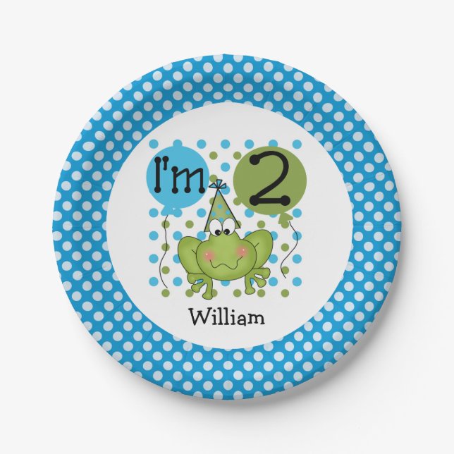 Blue Frog 2nd Birthday Paper Plates (Front)