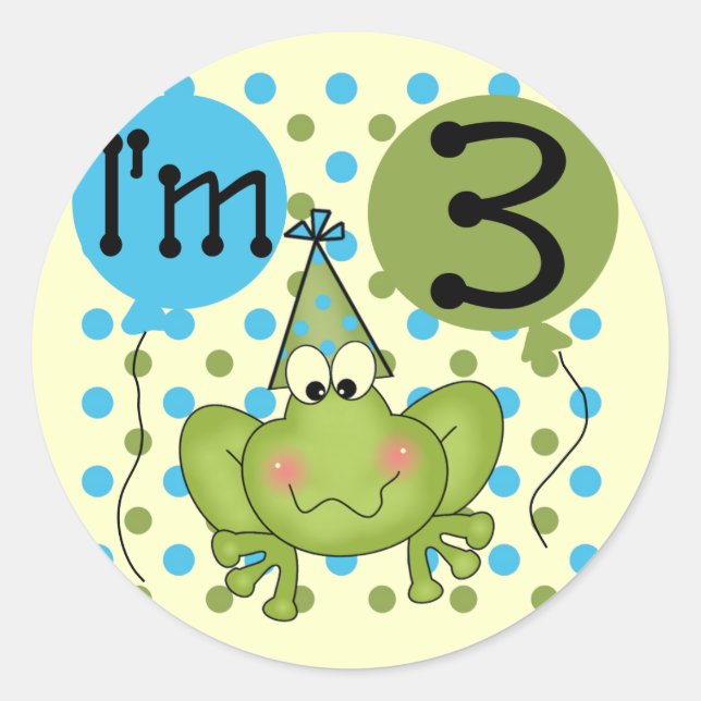 Blue Frog 3rd Birthday Tshirts and Gifts Classic Round Sticker (Front)