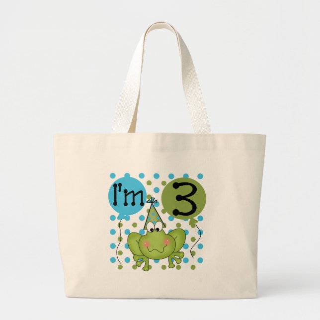 Blue Frog 3rd Birthday Tshirts and Gifts Large Tote Bag (Front)