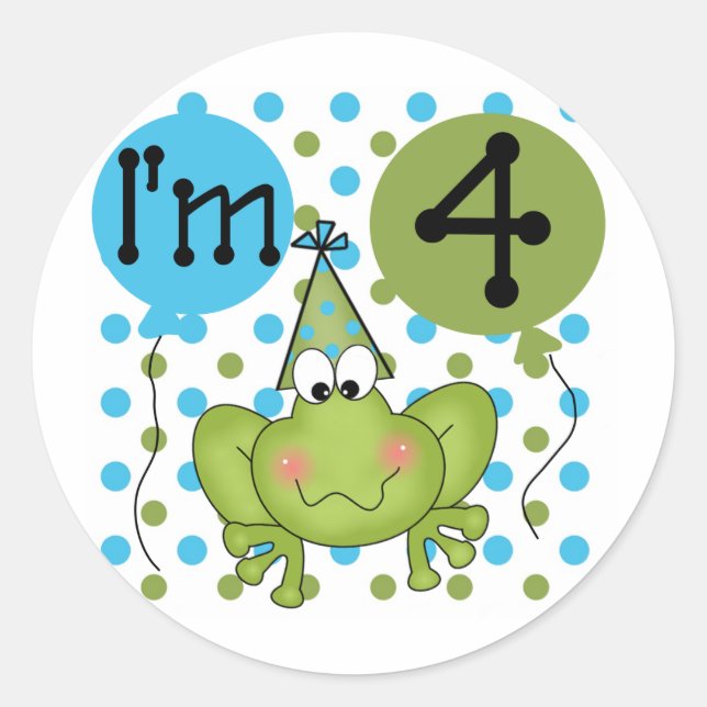Blue Frog 4th Birthday Tshirts and Gifts Classic Round Sticker (Front)