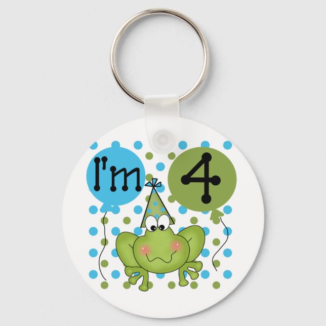 Blue Frog 4th Birthday Tshirts and Gifts Keychain (Front)