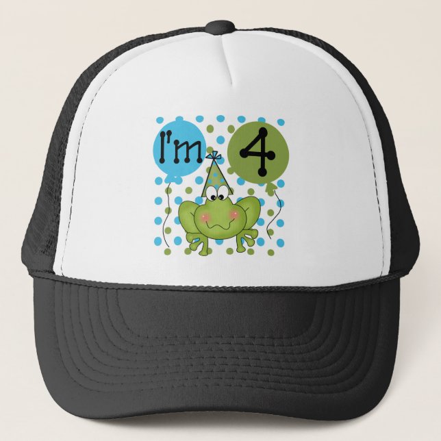 Blue Frog 4th Birthday Tshirts and Gifts Trucker Hat (Front)