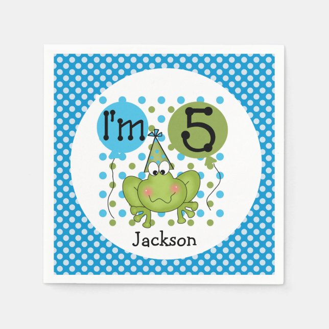 Blue Frog 5th Birthday Paper Napkins (Front)