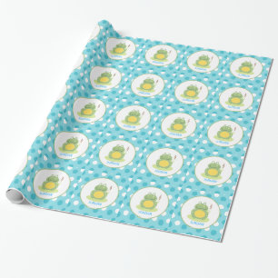 Blue Frog Pink Dot Customizable Wrapping Paper