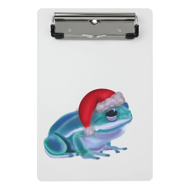 Blue frog with Santa hat. Mini Clipboard (Front)