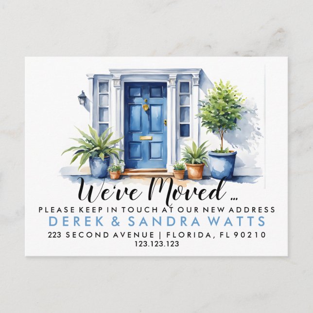Blue front door Change of address, moved house Announcement Postcard (Front)