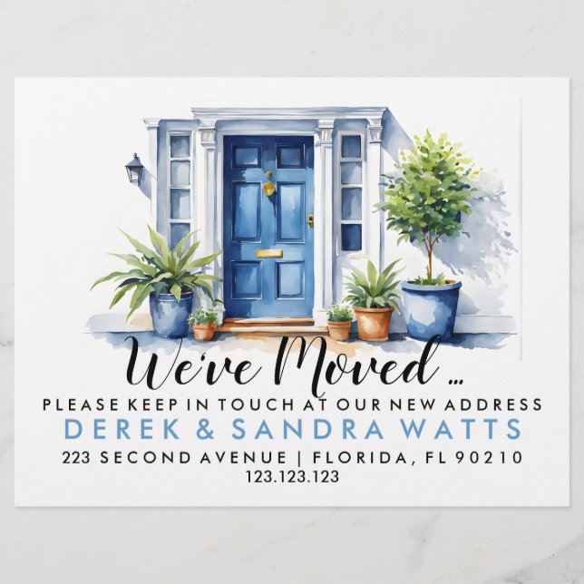 Blue front door Change of address, moved house Flyer (Front)