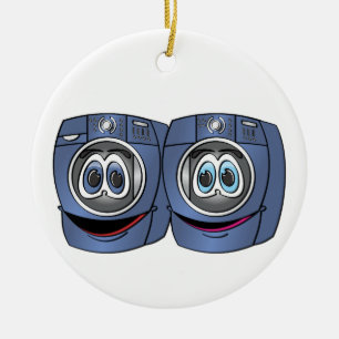 Blue Front Load Washer Dryer Cartoon Ceramic Ornament