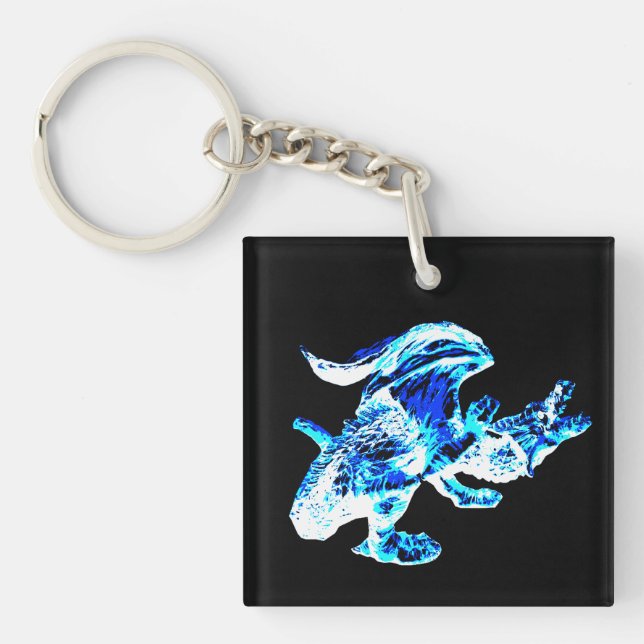 Blue Frost Dragon Arctic Ice Dragon Mythical Art Keychain (Front)