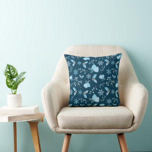 Blue Frost Elegance Snowflakes and Pinecone Winter Throw Pillow