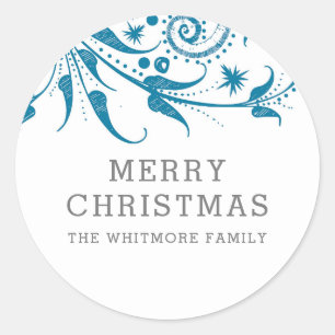 Blue Frost Merry Christmas Classic Round Sticker