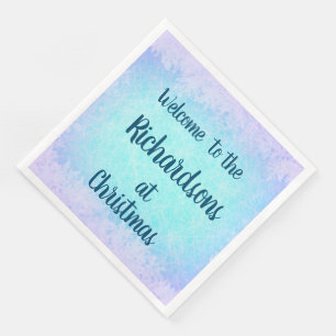 Blue frost personalised Family Christmas Welcome Napkin