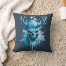 Blue Frost Skull Throw Pillow