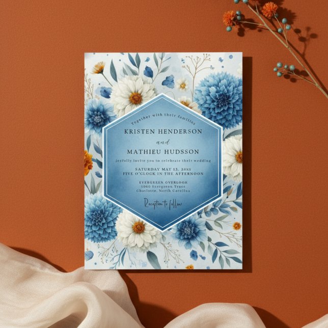 Blue Frosted Botanical Romance Wedding Invitation (Creator Uploaded)