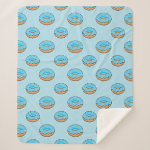 Blue Frosted Donut with Sprinkles Cartoon Sherpa Blanket