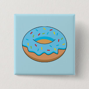 Blue Frosted Doughnut with Sprinkles Cartoon 2 Inch Square Button