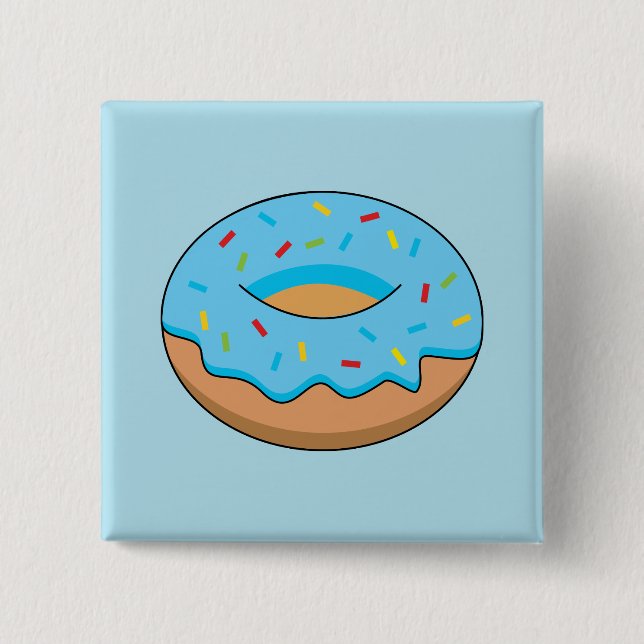 Blue Frosted Doughnut with Sprinkles Cartoon 2 Inch Square Button (Front)